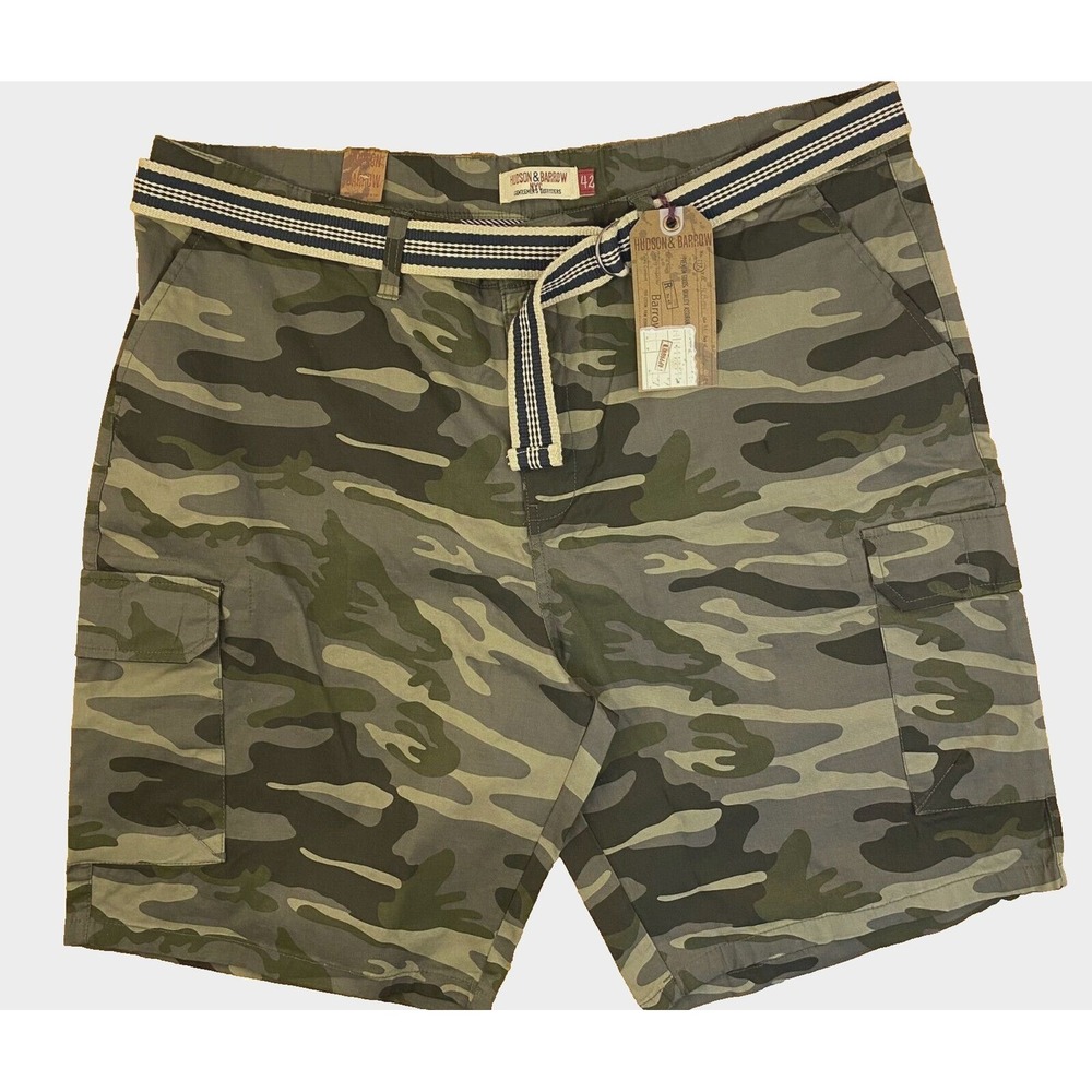 Hudson & Barrow‎ Camo Shorts Green Size 42 W/ Belt Cargo Outdoor  NWT